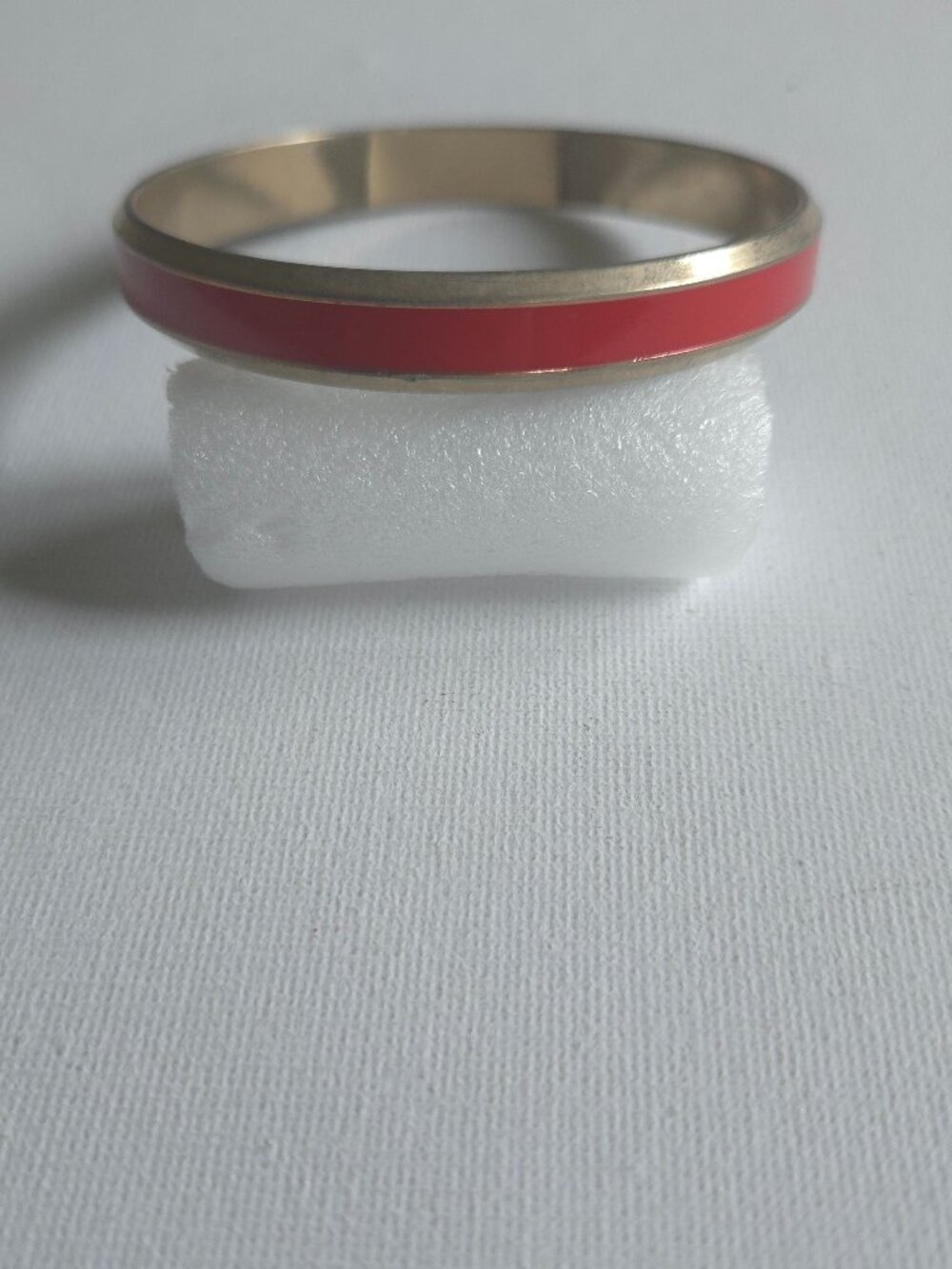 Vintage Red Enamel Bangle Bracelet Gold Tone Brass Inlay Stacking Minimalist 2.5